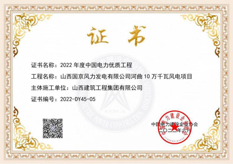 山西建投建工集团再次荣获中国电力行业最高奖-402cc永利集团