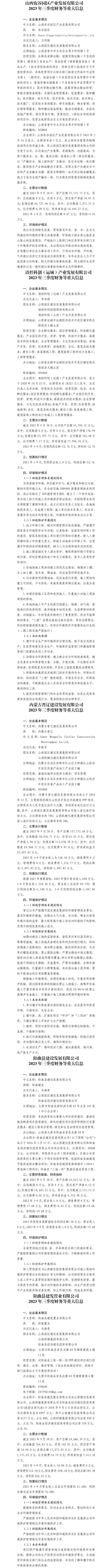 山西园区402cc永利集团生长集团有限公司2023年三季度财务等重大信息-402cc永利集团