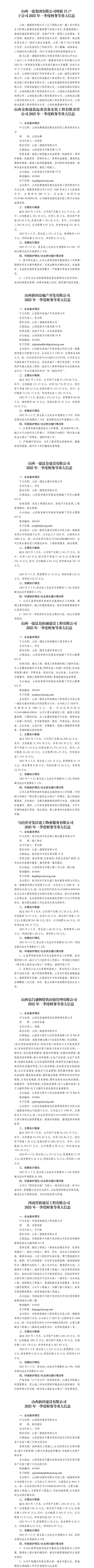 山西一建集团有限公司及所属子公司2025年一季度财务等重大信息-402cc永利集团