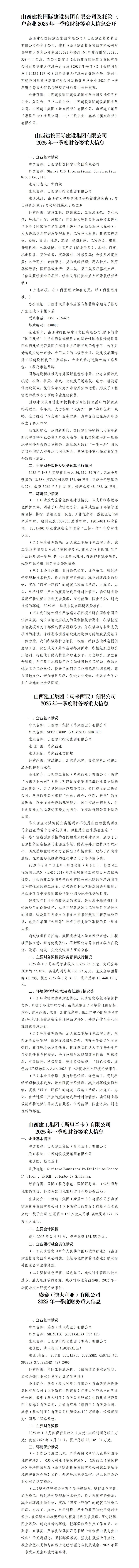 山西建投国际402cc永利集团集团有限公司及子公司2025年一季度财务等重大信息-402cc永利集团