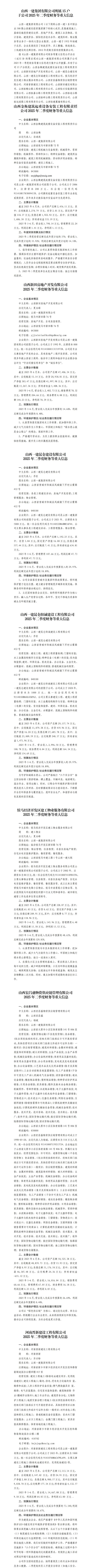 山西一建集团有限公司及其子公司2025年上半年财务等重大信息-402cc永利集团