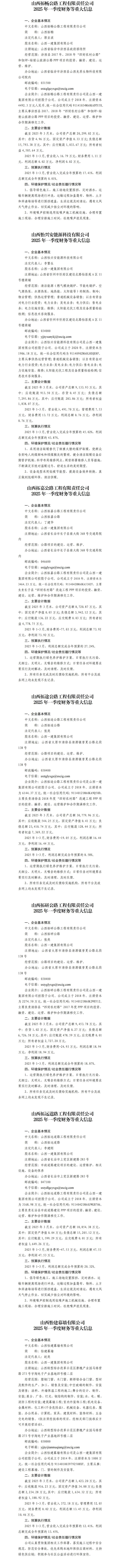山西一建集团有限公司及所属子公司2025年一季度财务等重大信息-402cc永利集团